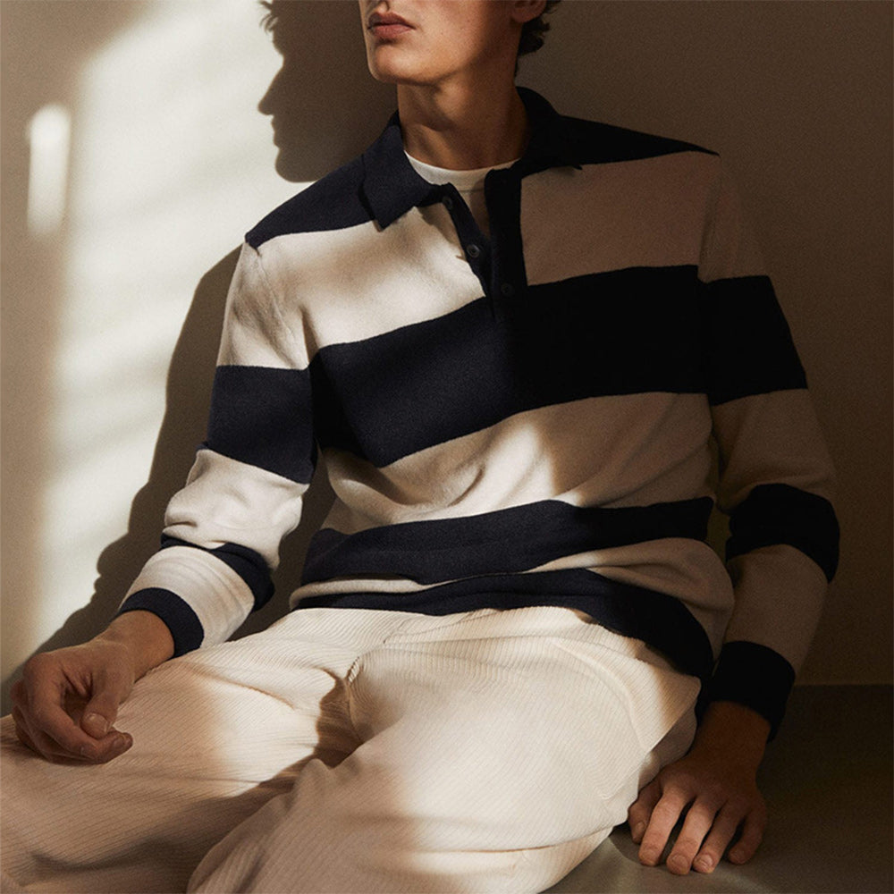 Men's Fashion Black and White Striped Knitwear