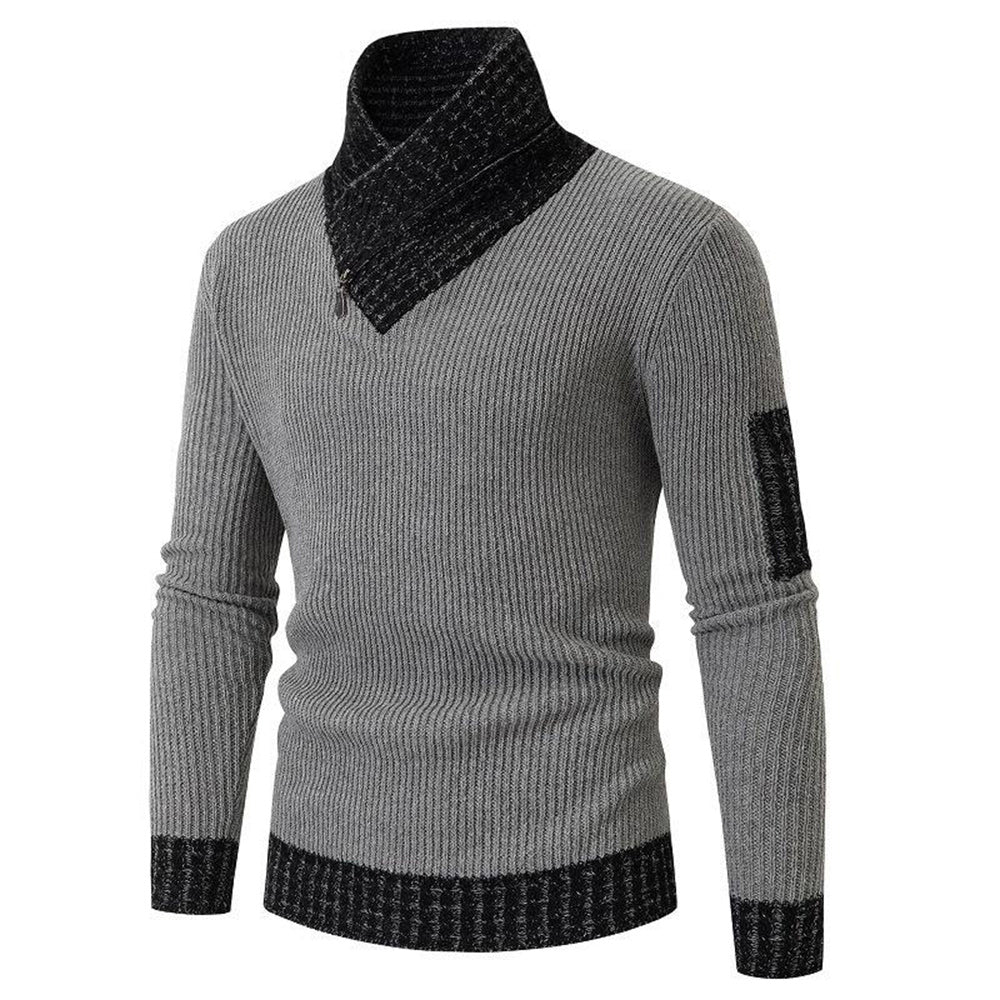 Men's Turtleneck Sweater Scarf Collar Casual Slim Fit Knit Pullover
