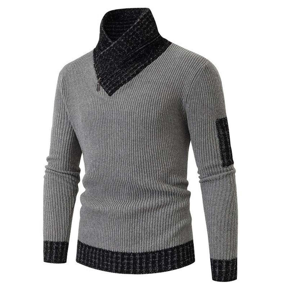 Men's Turtleneck Sweater Scarf Collar Casual Slim Fit Knit Pullover