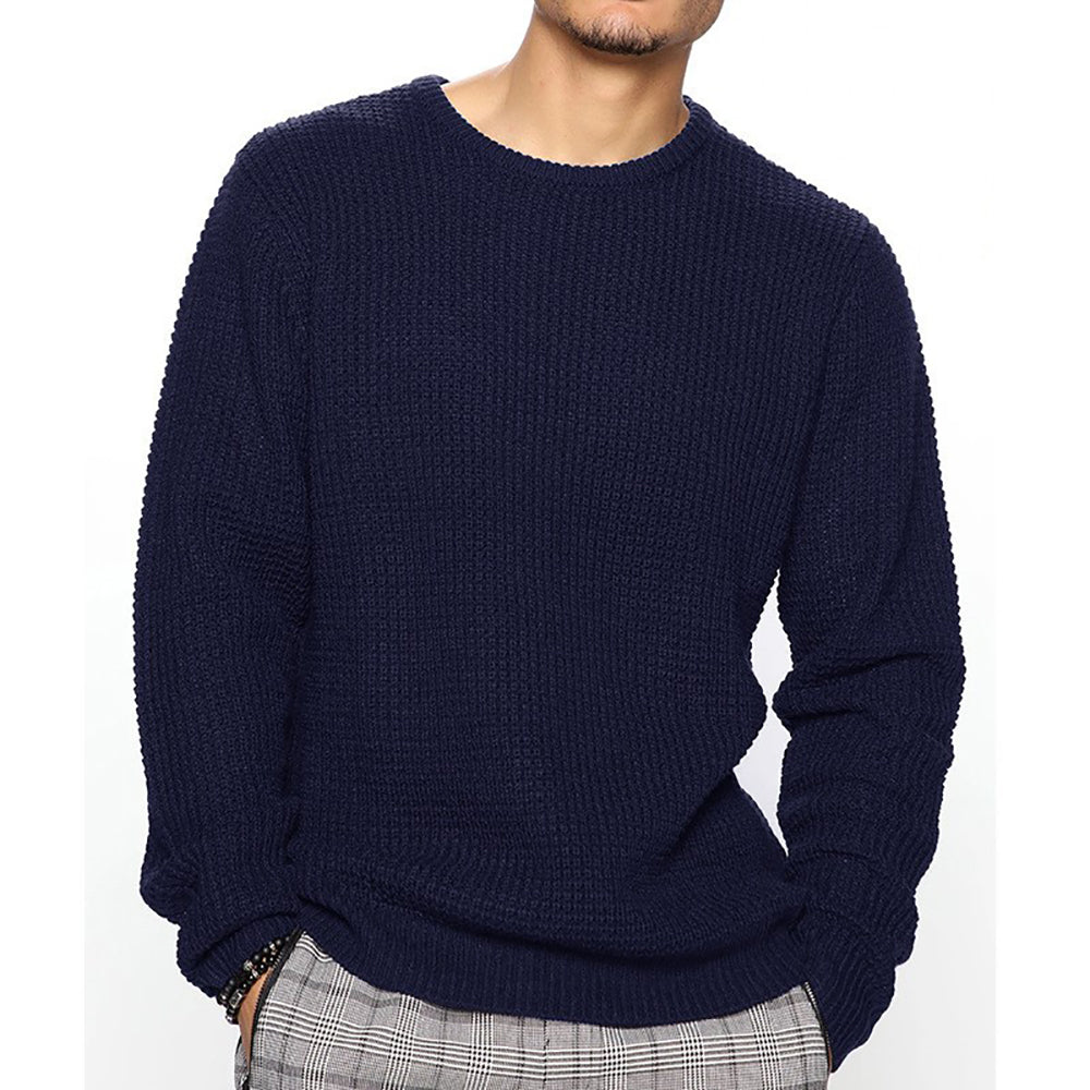 New Men's Fashion Round Neck Hollow Out Casual Knit Long Sleeve Sweater