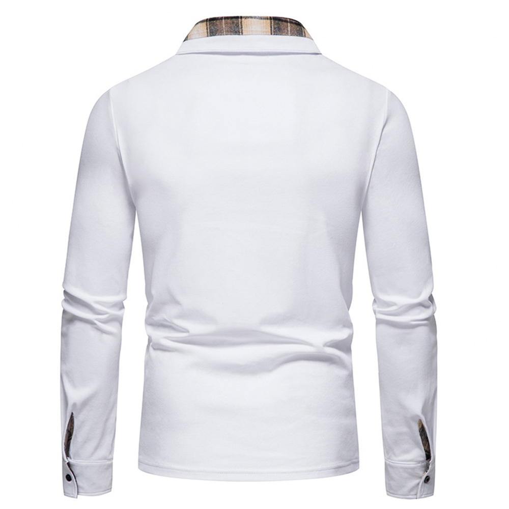 Diggetty New Men's Plaid Long Sleeve Color Matching Polo Shirt