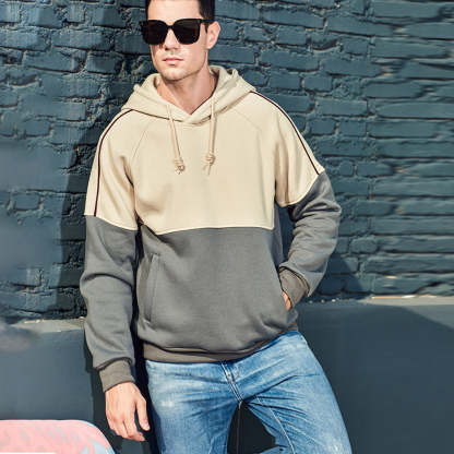Men's New Two Tone Loose Simple Hooded Sweater