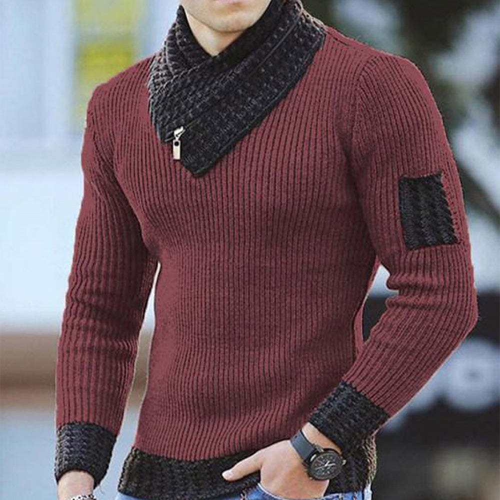 Lucisdream Men's Turtleneck Sweater Scarf Collar Casual Slim Fit Knit 