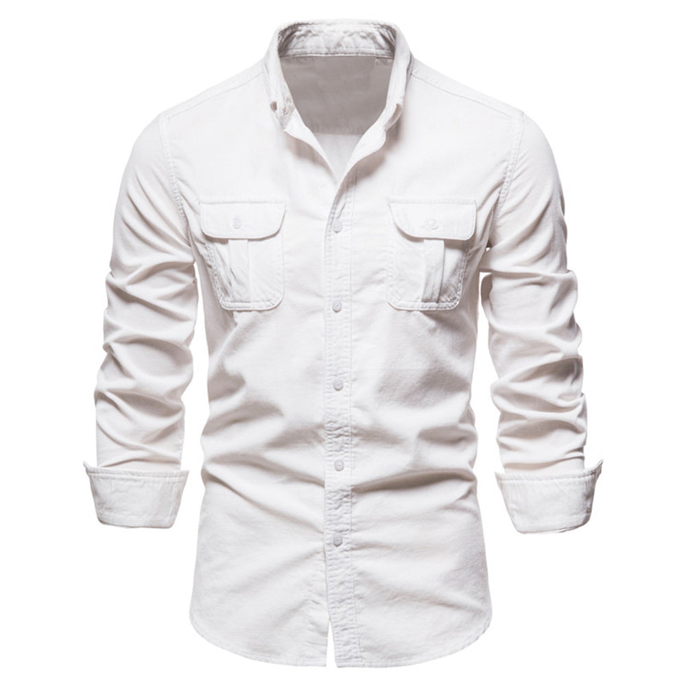 New men's fashion casual pocket corduroy shirt
