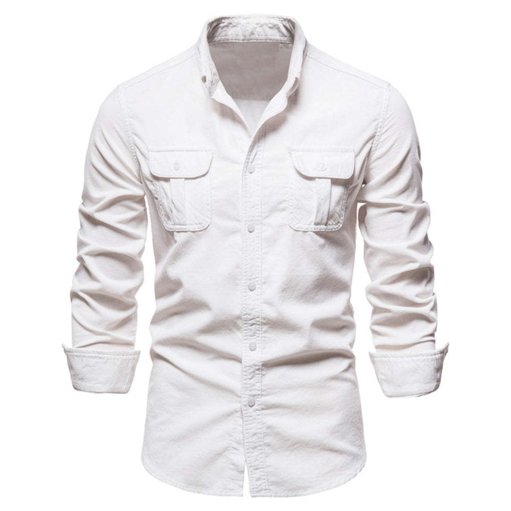 New men's fashion casual pocket corduroy shirt