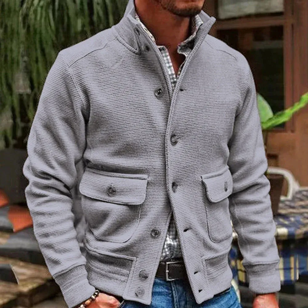 Fashion Men's Stand Collar Comfortable Button Slim Jacket