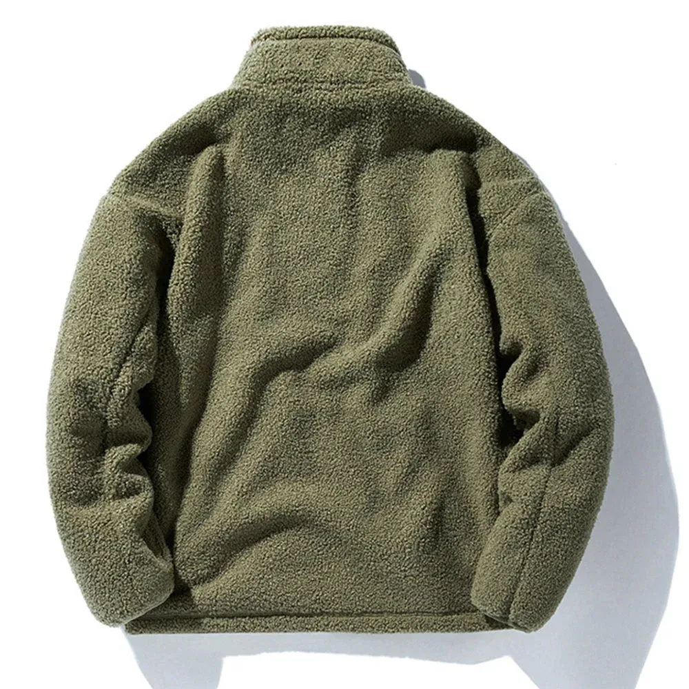 Men's versatile stand collar plush solid color coat