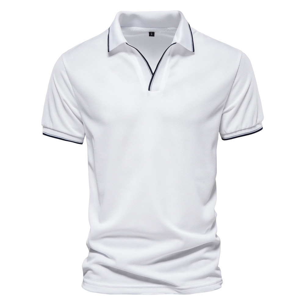 New solid color v-neck men's business POLO shirt casual short-sleeved