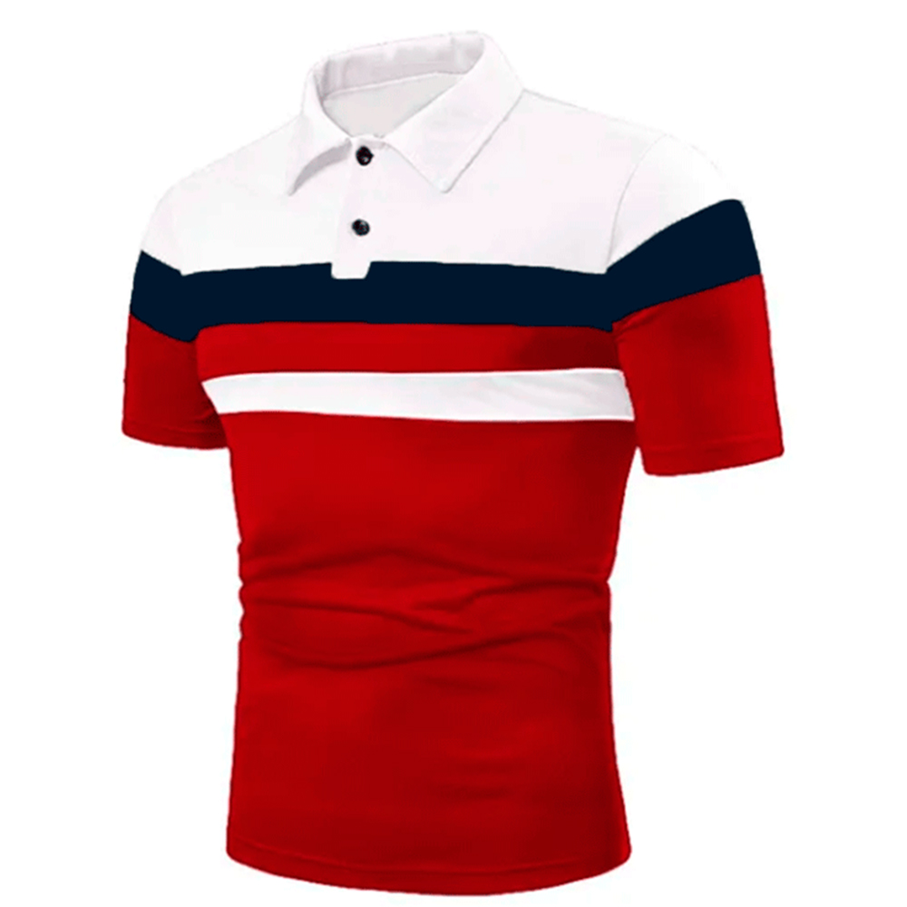 Striped color matching fashion lapel polo shirt men's short sleeves