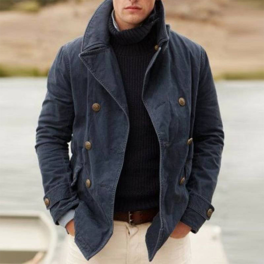 Fashion Casual Solid Color Lapel Loose Men's Hoodless Coat