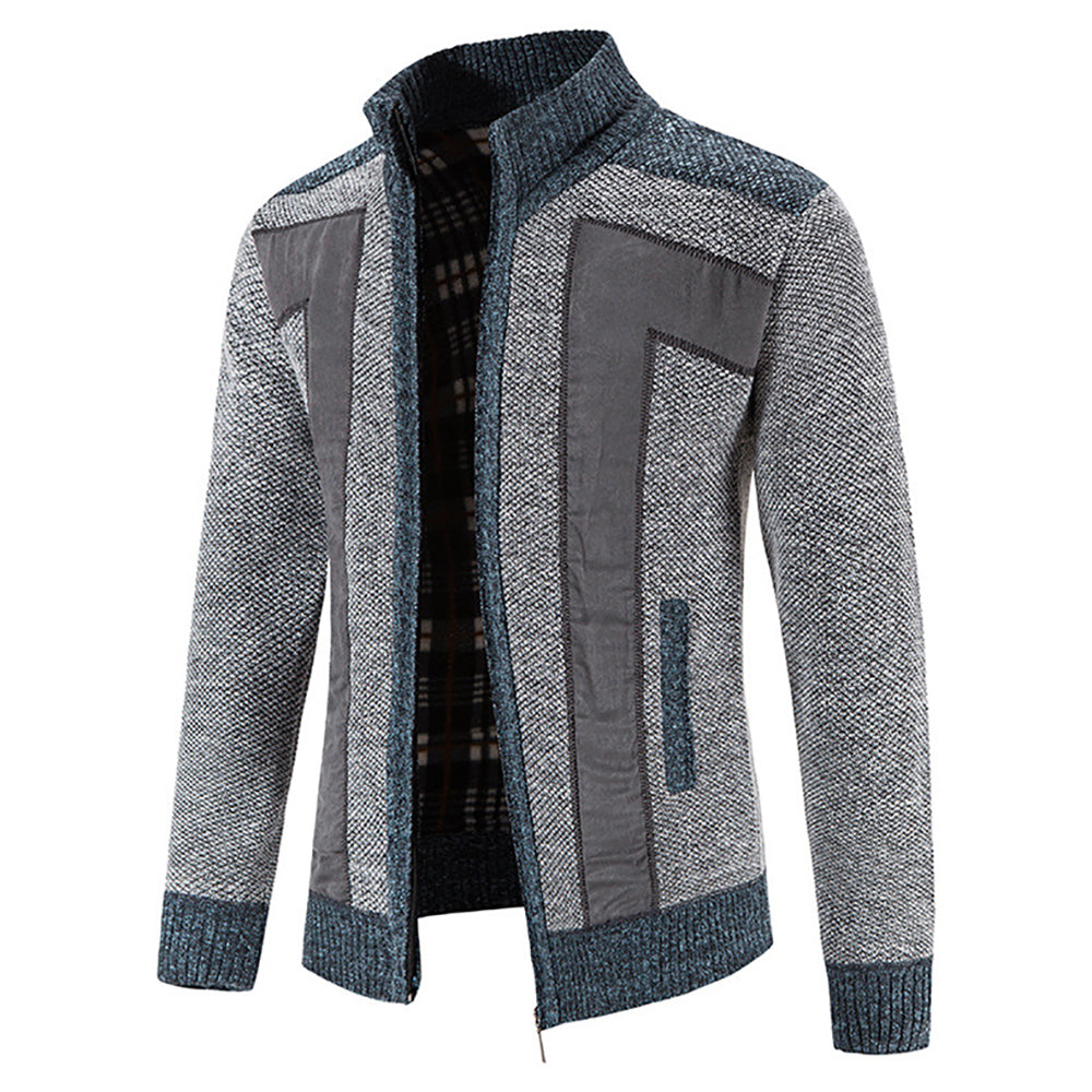 Men's Warm Fashion Stitched Fleece Knitted Cardigan