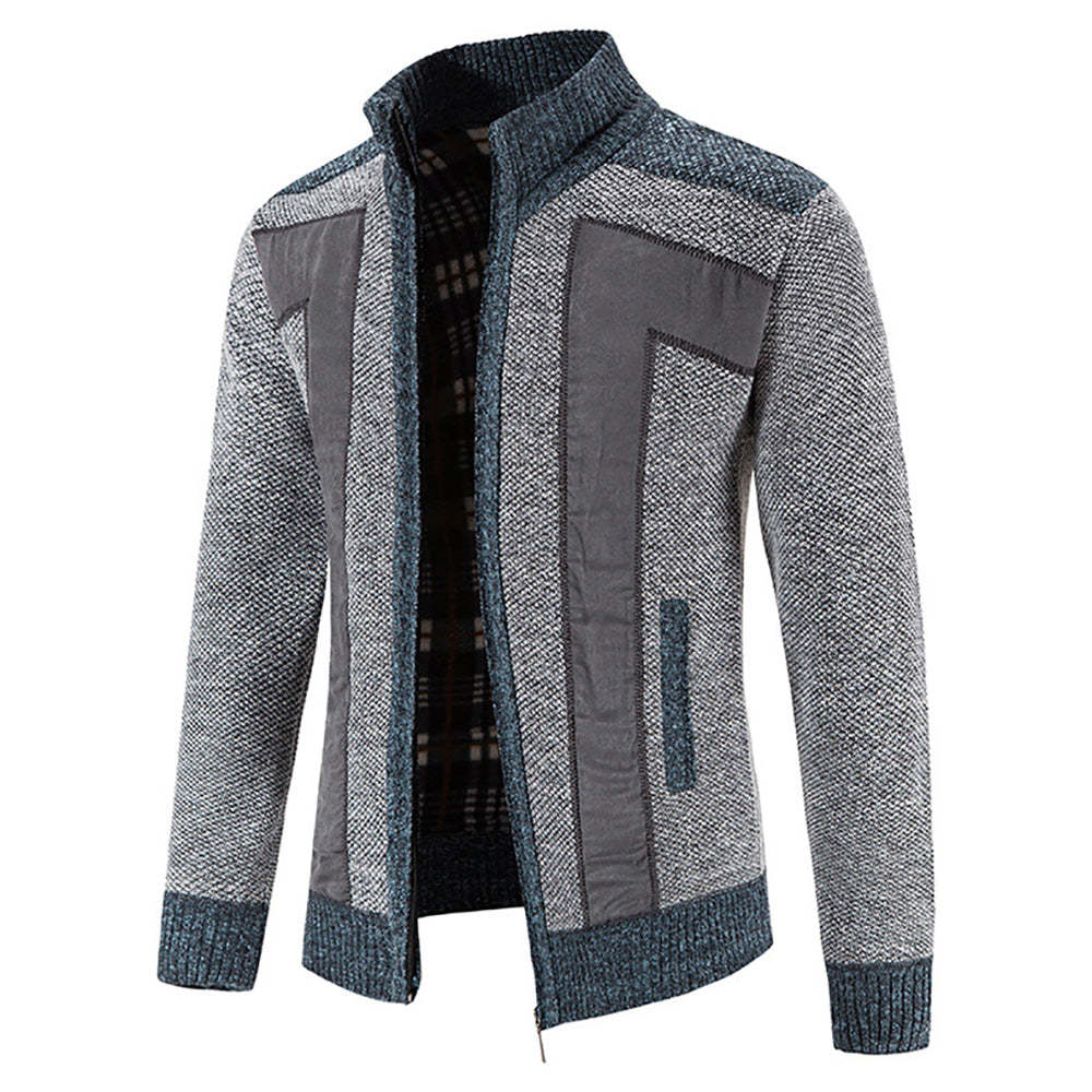 Men's Warm Fashion Stitched Fleece Knitted Cardigan