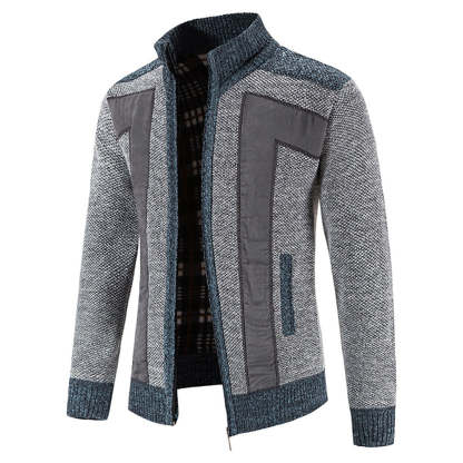 Men's Warm Fashion Stitched Fleece Knitted Cardigan