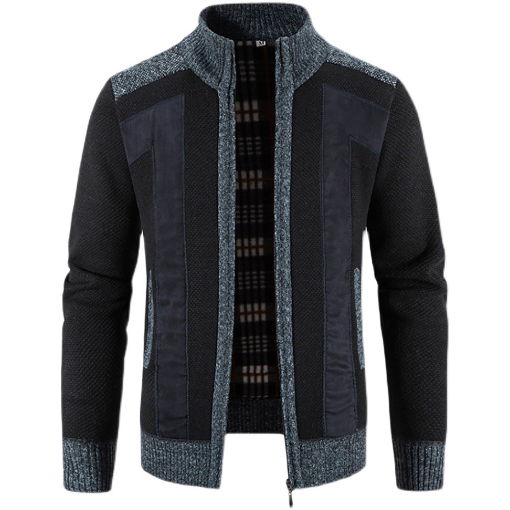 Men's Warm Fashion Stitched Fleece Knitted Cardigan