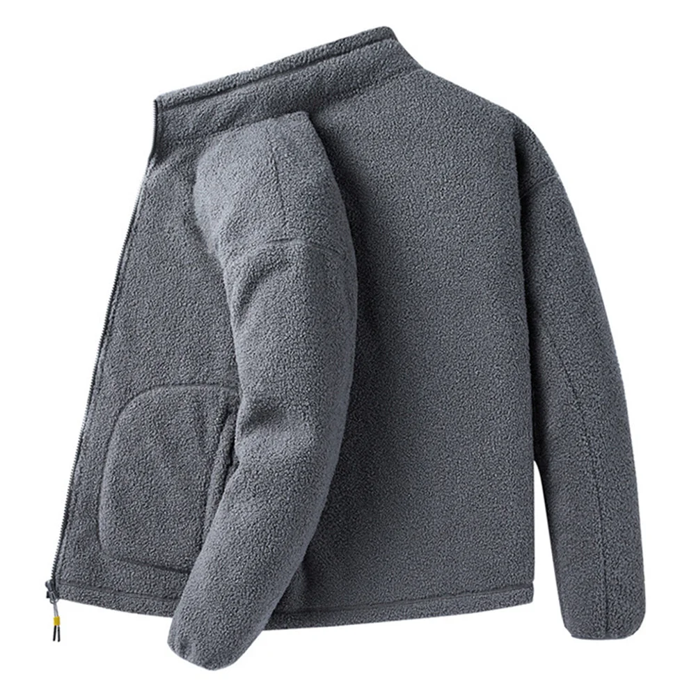 Men's versatile stand collar plush solid color coat