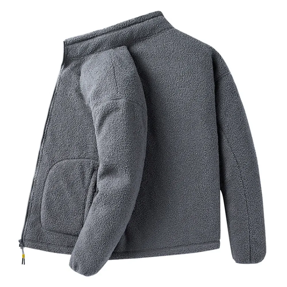 Men's versatile stand collar plush solid color coat