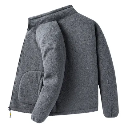 Men's versatile stand collar plush solid color coat