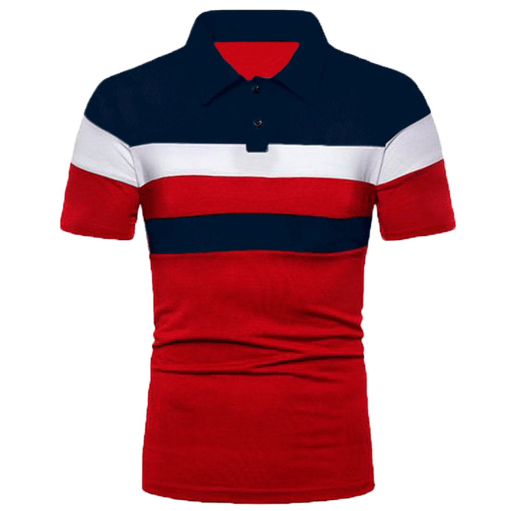 Striped color matching fashion lapel polo shirt men's short sleeves