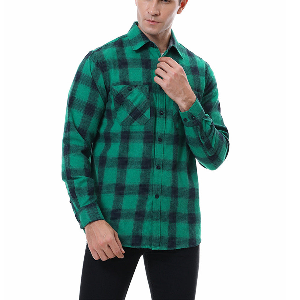 Diggetty Men's Casual Plaid Long Sleeve Shirt