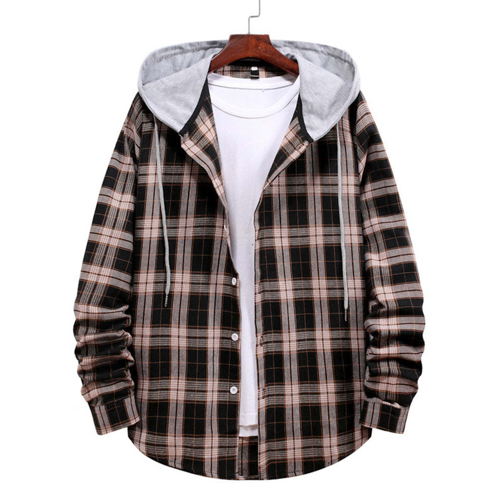 Men's Plaid Hooded Long Sleeve Shirt Jacket