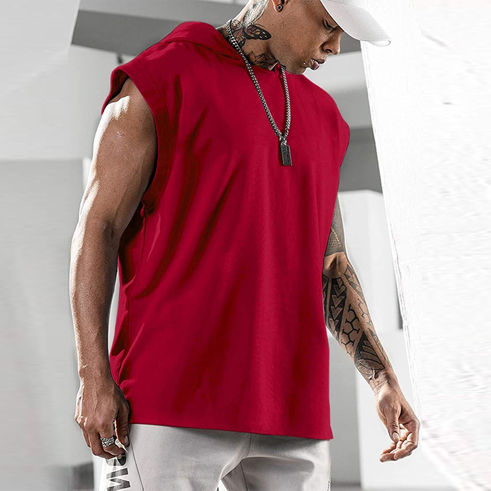 Diggetty Summer fitness pullover sports sleeveless vest with hood men's vest