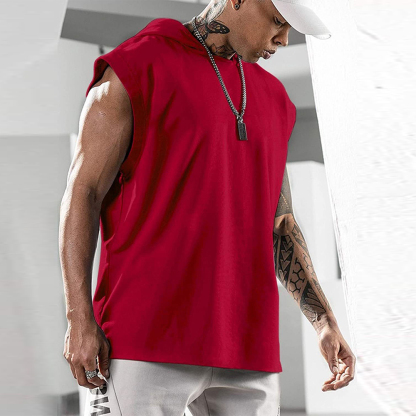 Diggetty Summer fitness pullover sports sleeveless vest with hood men's vest