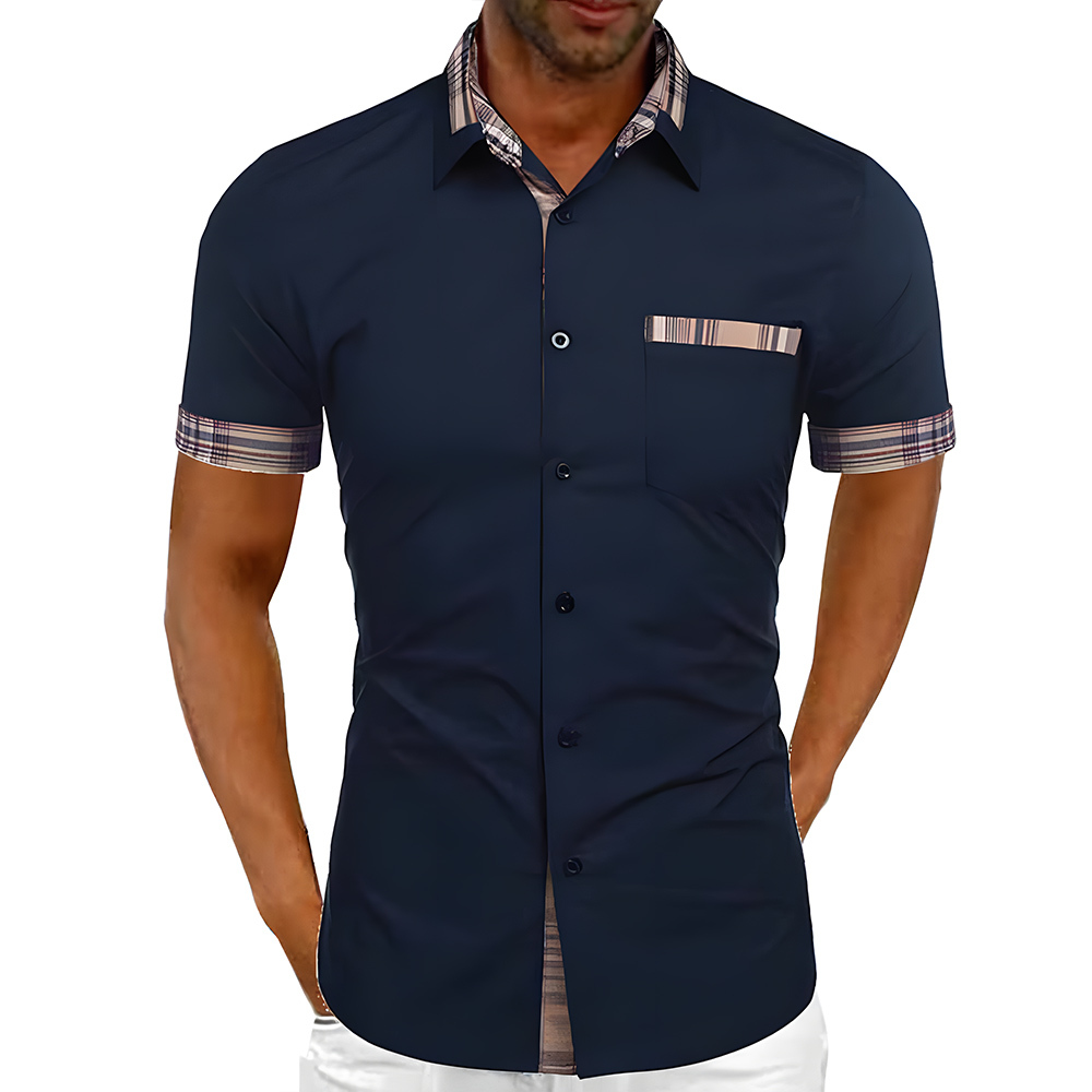 New summer men's solid color casual plaid shirt