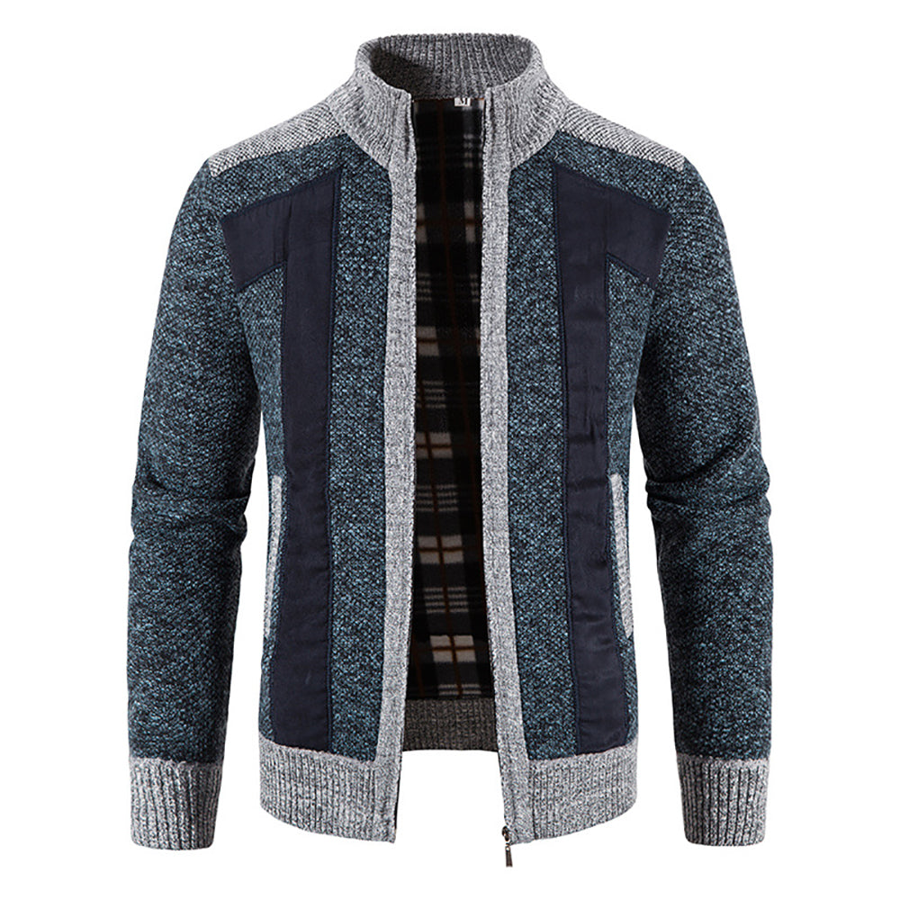 Men's Warm Fashion Stitched Fleece Knitted Cardigan
