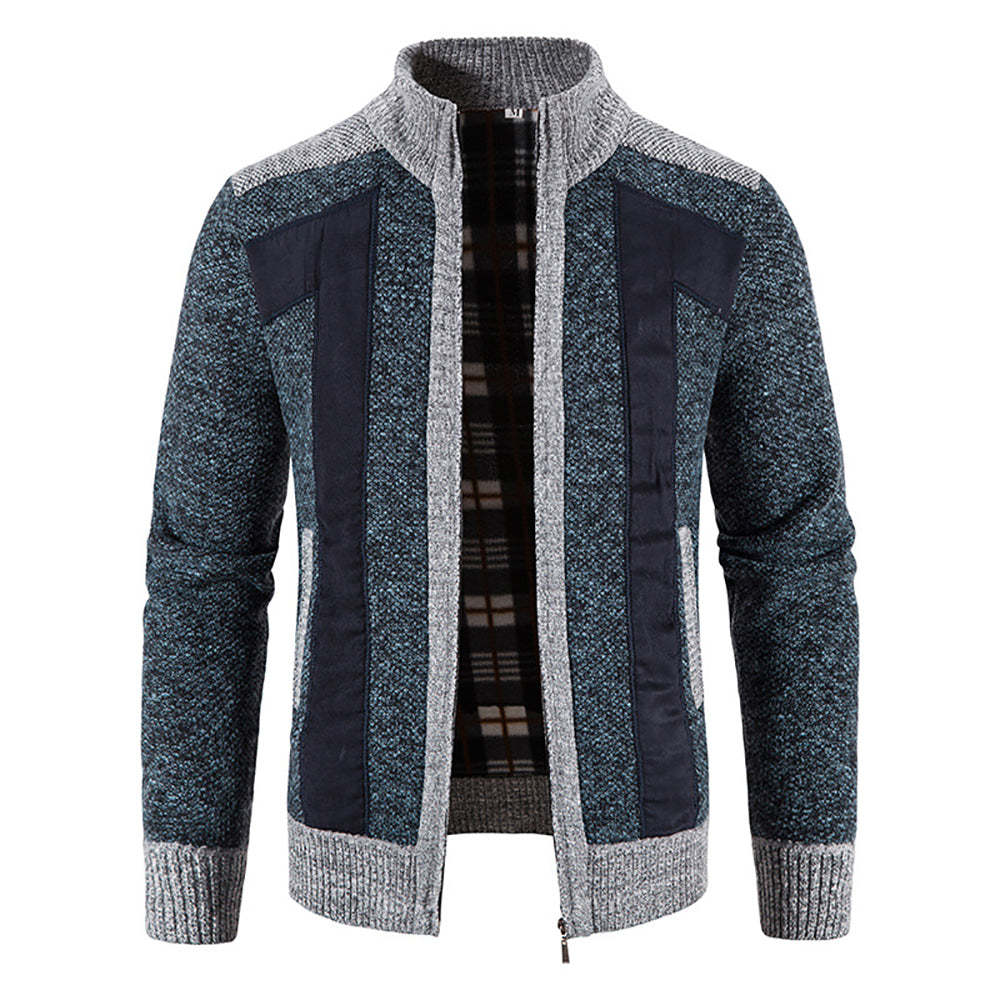 Men's Warm Fashion Stitched Fleece Knitted Cardigan