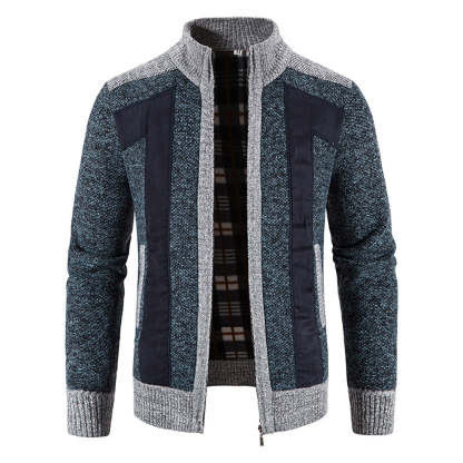 Men's Warm Fashion Stitched Fleece Knitted Cardigan
