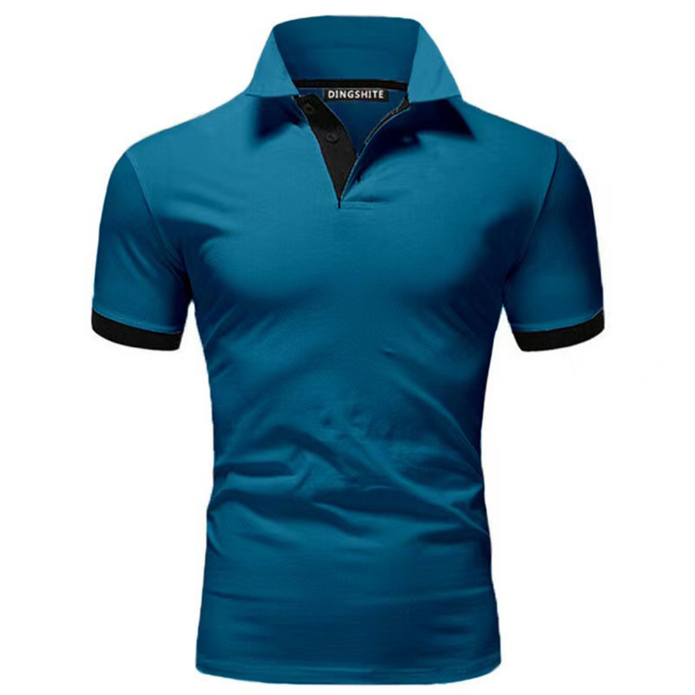 New Men's Stitching Contrast Color Slim Polo Shirt