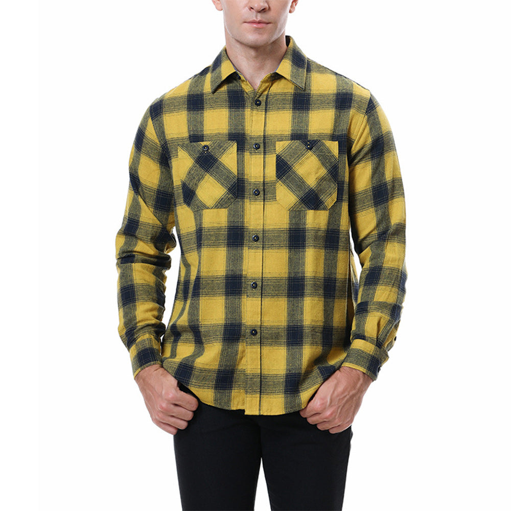 Diggetty Men's Casual Plaid Long Sleeve Shirt