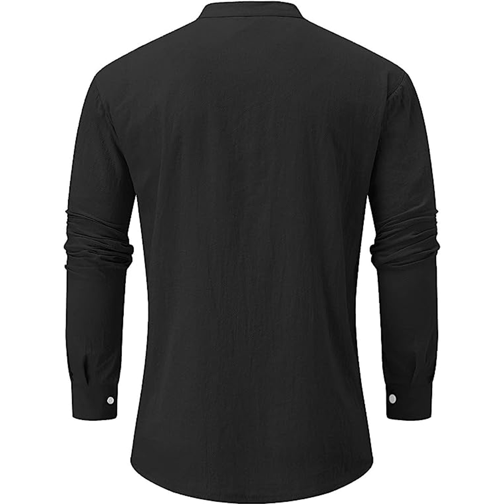 Diggetty Men's Long Sleeve V Neck Casual Beach Linen Shirt