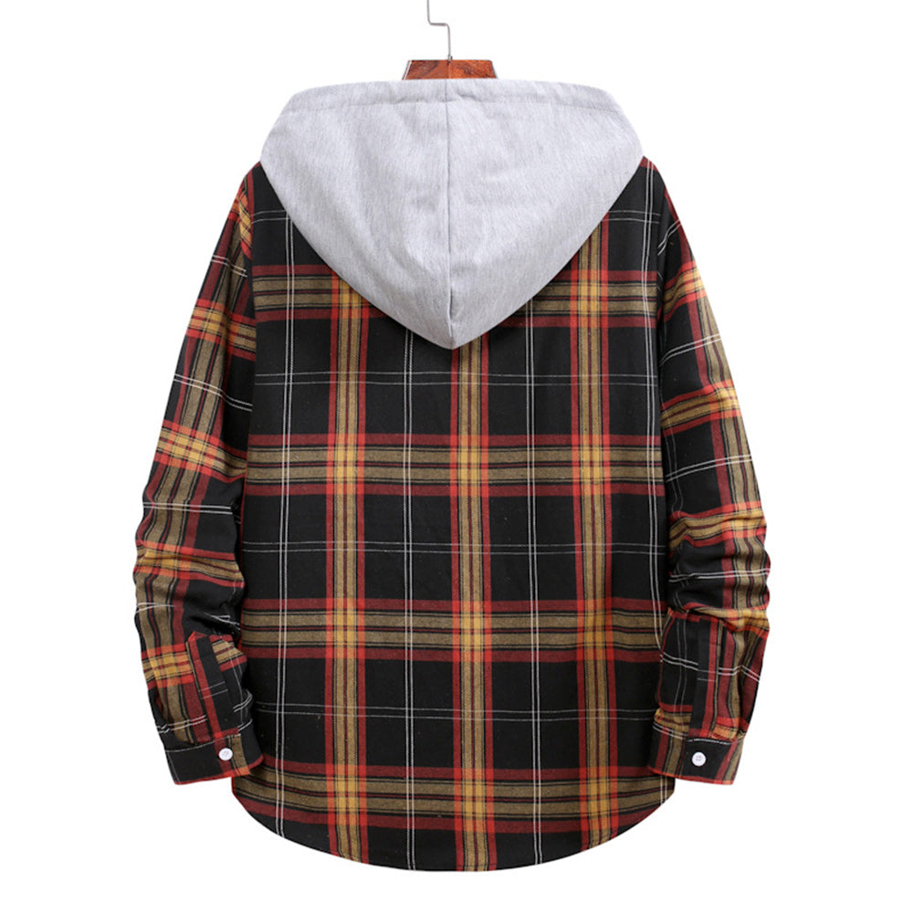 Men's Plaid Hooded Long Sleeve Shirt Jacket