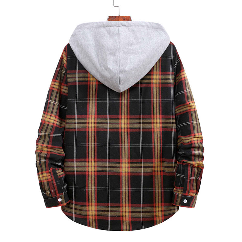 Men's Plaid Hooded Long Sleeve Shirt Jacket