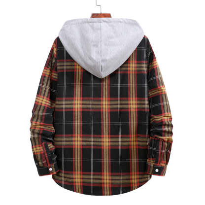 Men's Plaid Hooded Long Sleeve Shirt Jacket