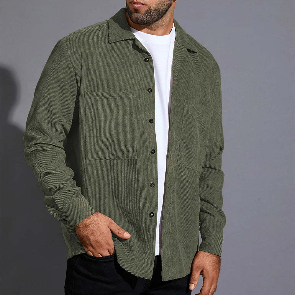 Men's Corduroy Pocket Solid Color Long Sleeve Shirt