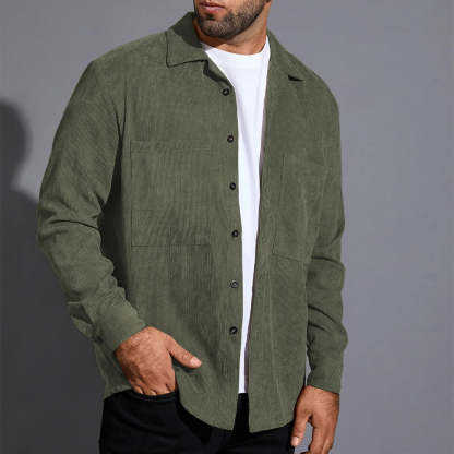 Men's Corduroy Pocket Solid Color Long Sleeve Shirt