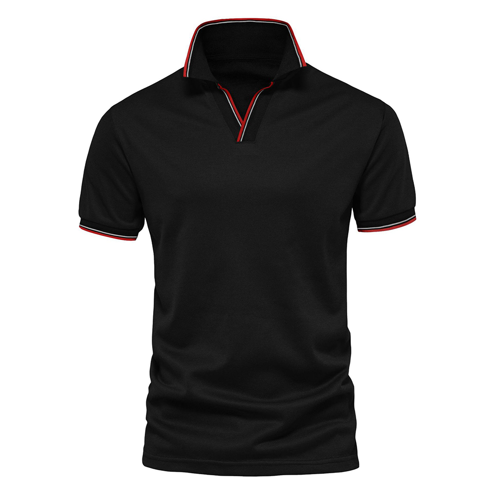 New solid color v-neck men's business POLO shirt casual short-sleeved