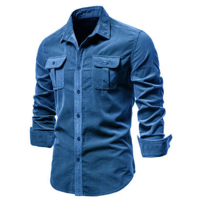New men's fashion casual pocket corduroy shirt