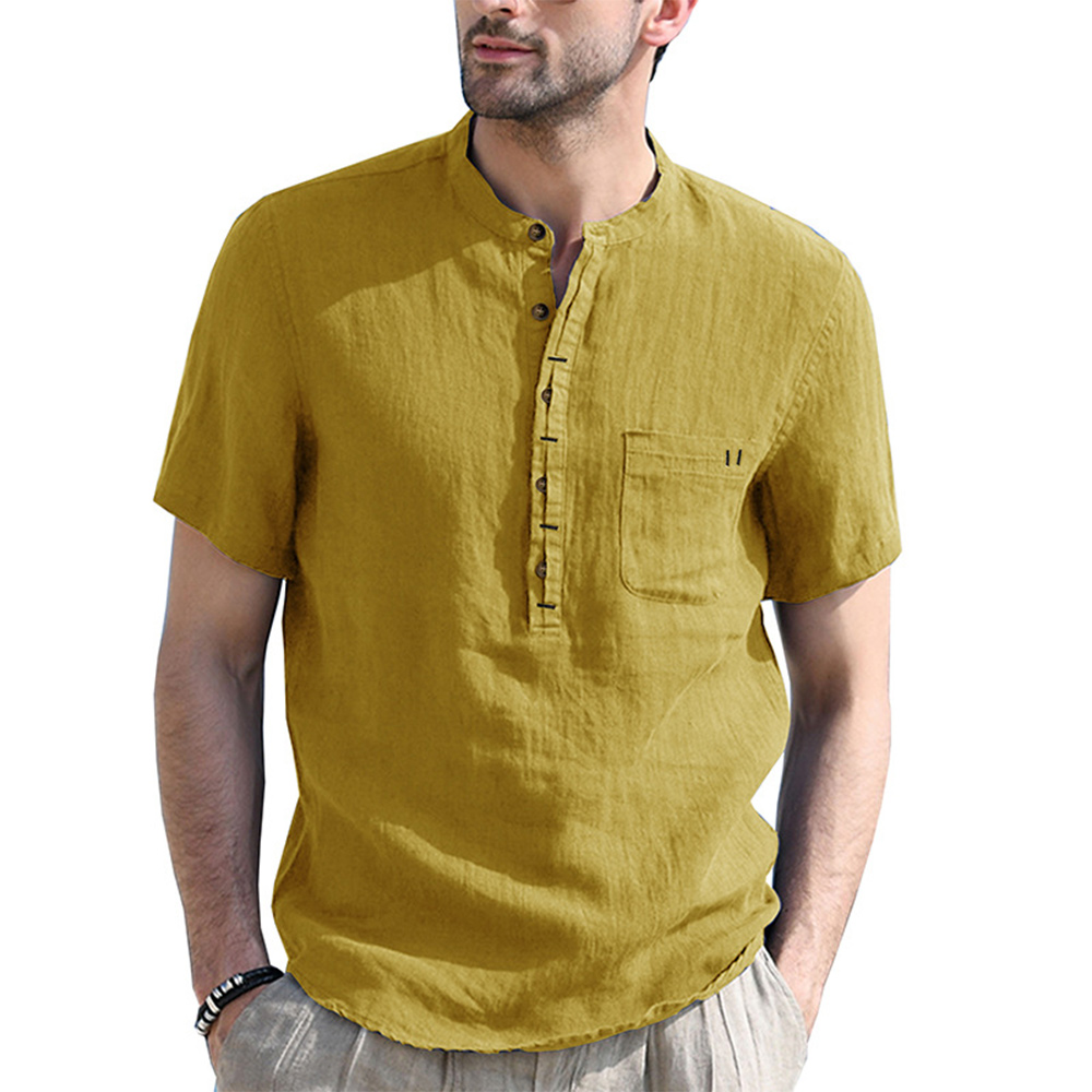 Solid Color Henley Collar Short Sleeve Shirt