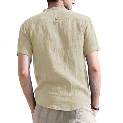 Solid Color Henley Collar Short Sleeve Shirt