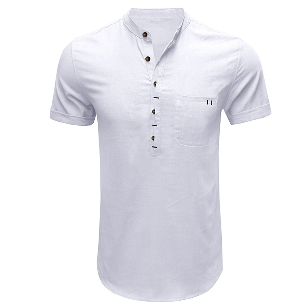 Solid Color Henley Collar Short Sleeve Shirt
