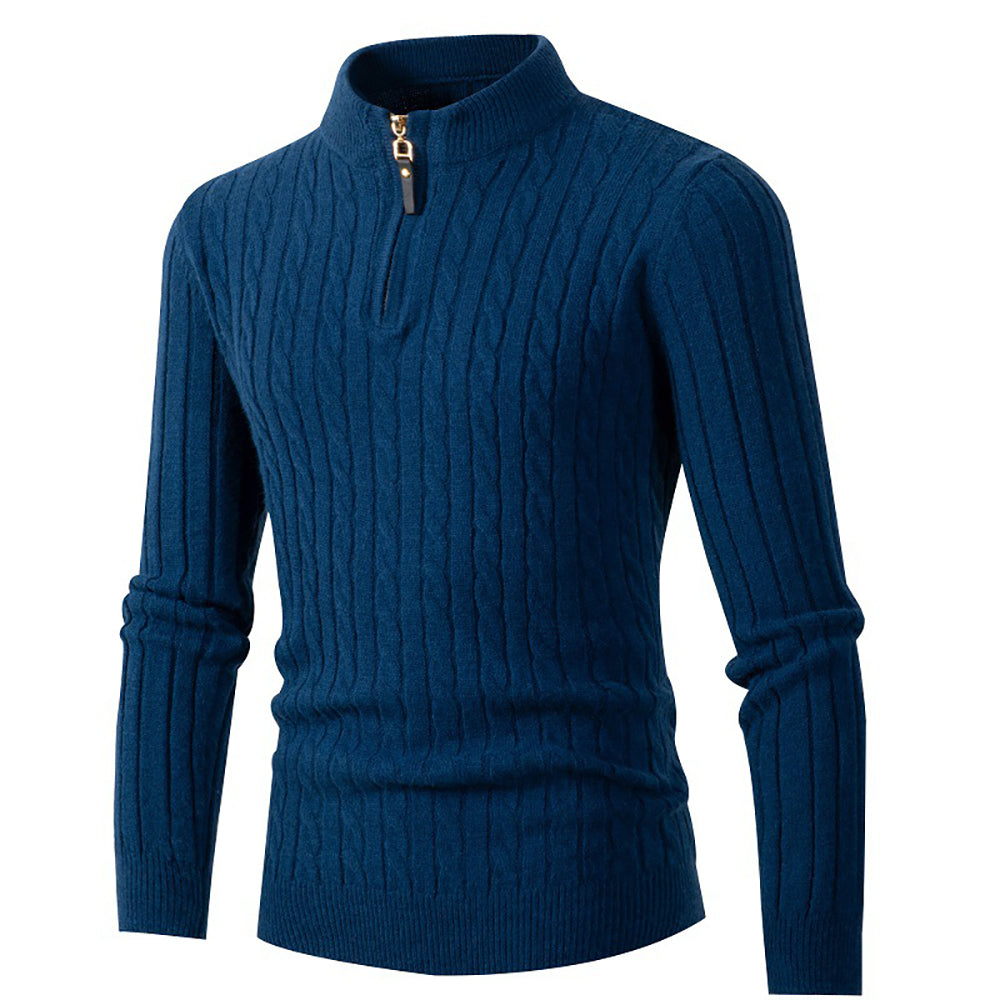 Autumn new men's zipper half-high collar twist knit bottoming shirt