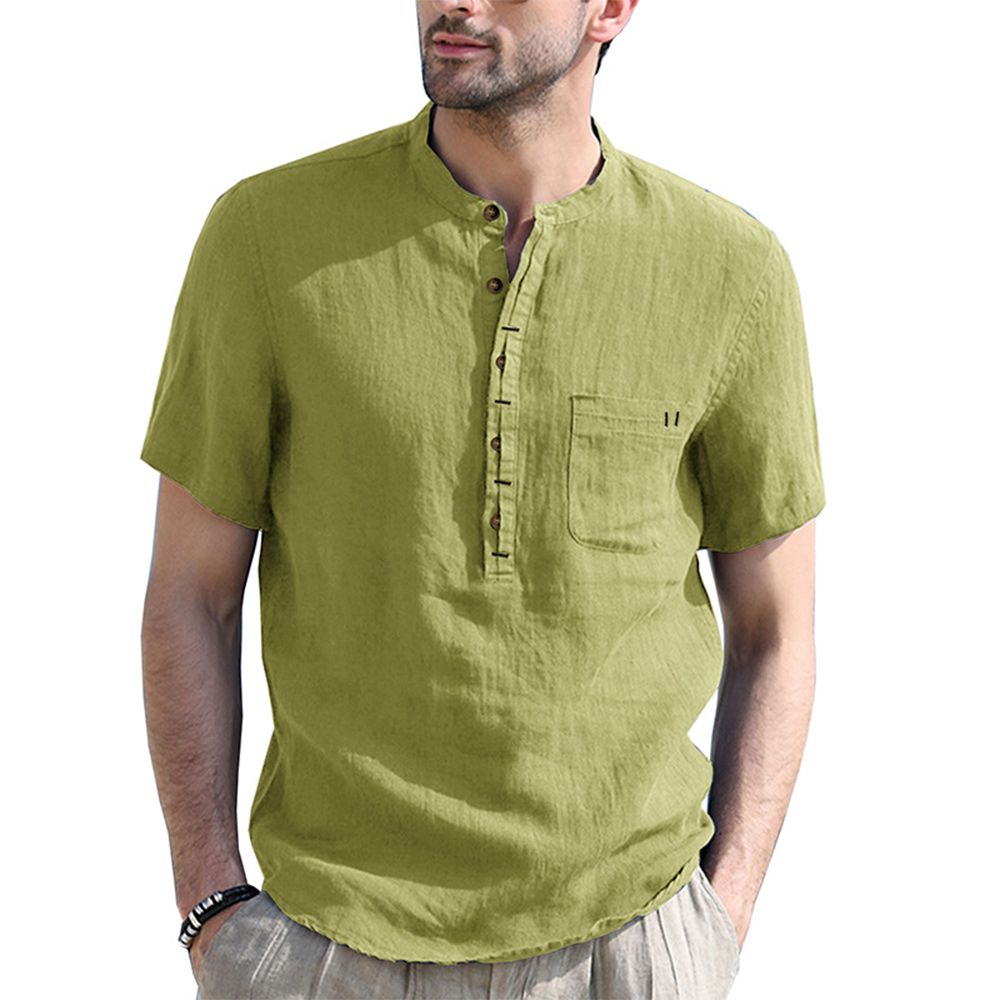 Solid Color Henley Collar Short Sleeve Shirt