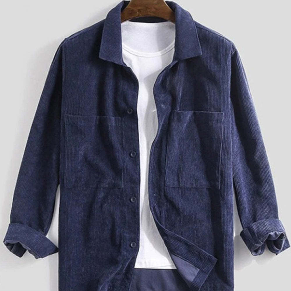 Men's Corduroy Pocket Solid Color Long Sleeve Shirt