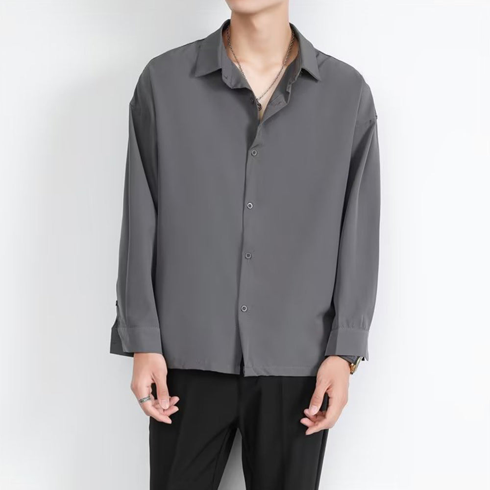 Loose Men's Comfortable Casual Solid Color Long Sleeve Shirt