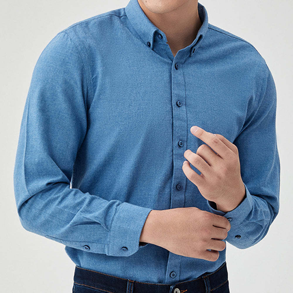 Men's New Brushed Solid Color Casual Long Sleeve Shirt