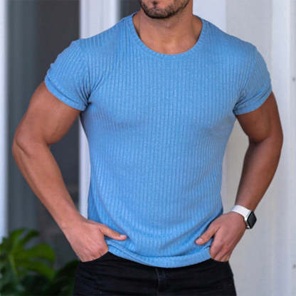 New Round Neck Short Sleeve Vertical Stripe Men's T-Shirt