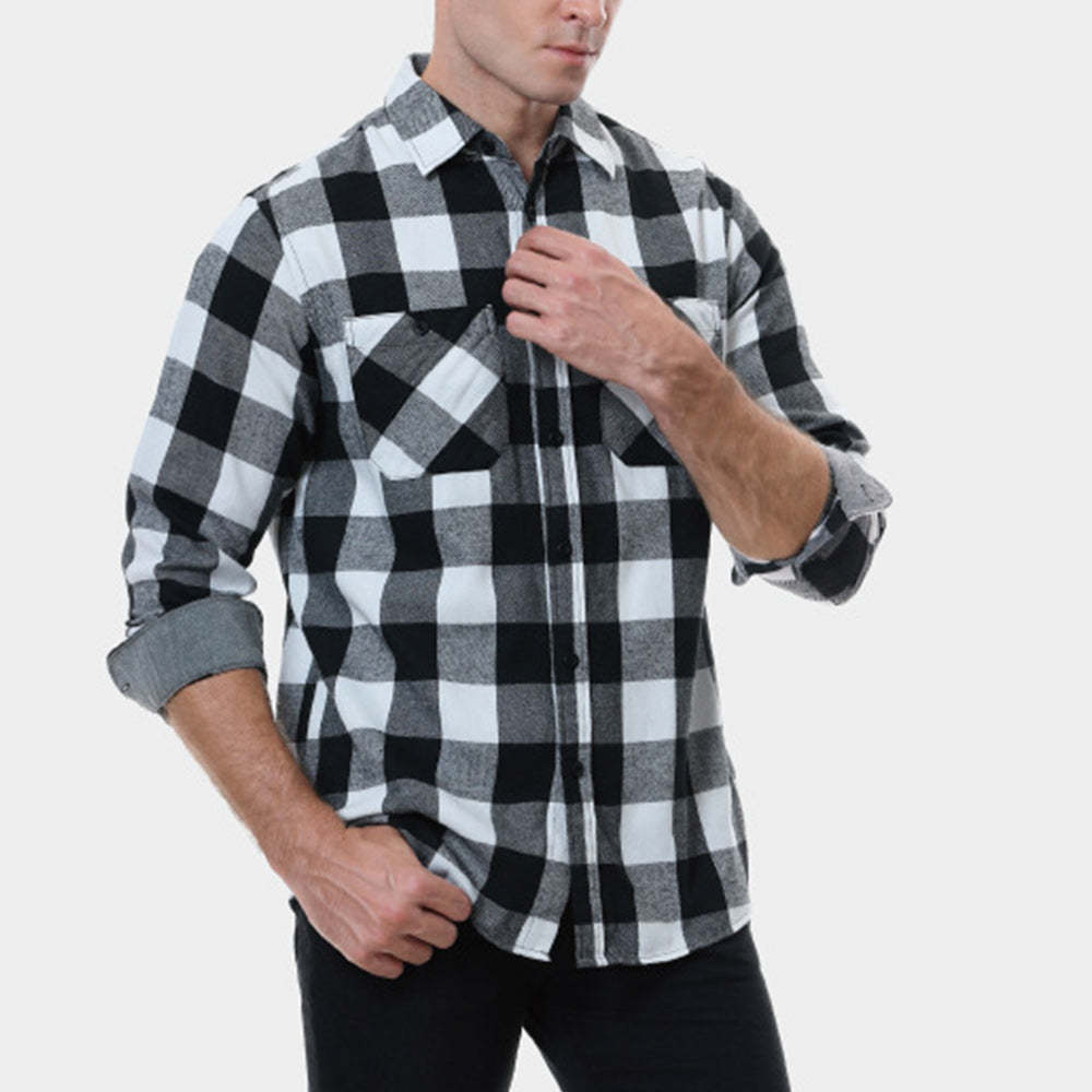 Diggetty Men's Casual Plaid Long Sleeve Shirt